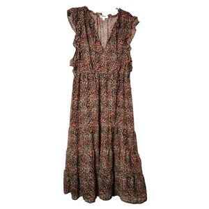 BB DAKOTA Steve Madden Floral Chiffon Tiered Dress Ruffle Trim Tie Neck XXL